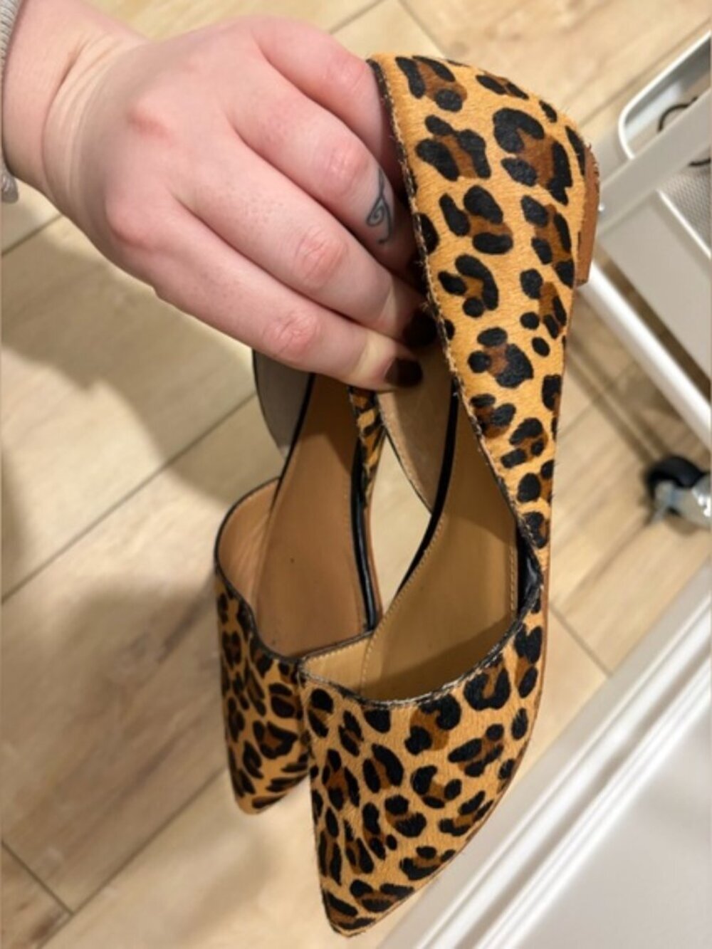 J.Crew Leather Leopard Animal Print Pointed d’Orsay Flats, Sz 7.5 Trending